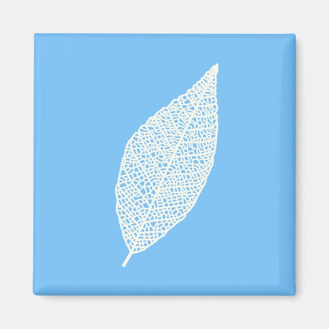 Imã Arte linear de folha esqueleto azul e branco (Frente)
