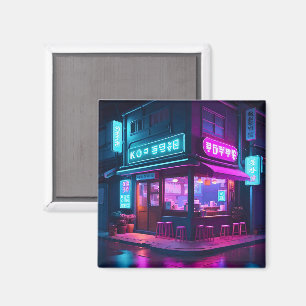 Imã Arte LoFi do Café Neon Coreano