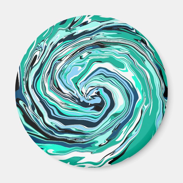 Imã Arte Marble Azul, Teal, Turquesa e Rochas Brancas (Frente)