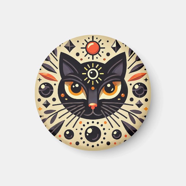 Imã Arte Mística de um Gato Preto (Frente)
