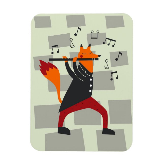 Ímã Arte Musical Uma Raposa E Flauta (Vertical)