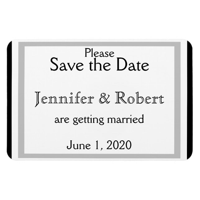 Ímã Arte Negra Branca Deco Casamento Salve a Data (Horizontal)