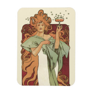 Ímã Arte Nova Antiga, Champanhe por Alphonse Mucha