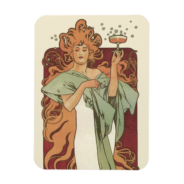 Ímã Arte Nova Antiga, Champanhe por Alphonse Mucha (Vertical)