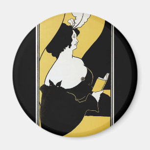 Imã Arte Nova Antiga, Mulher Lendo um Livro Amarelo