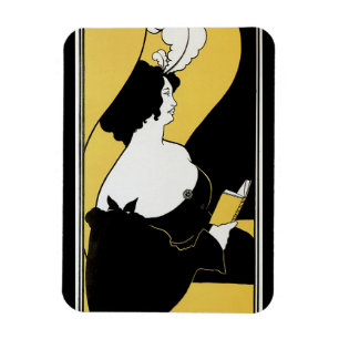 Ímã Arte Nova Antiga, Mulher Lendo um Livro Amarelo