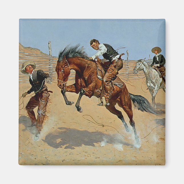 Imã Arte Ocidental de Frederick Remington “Solte-o” (Frente)