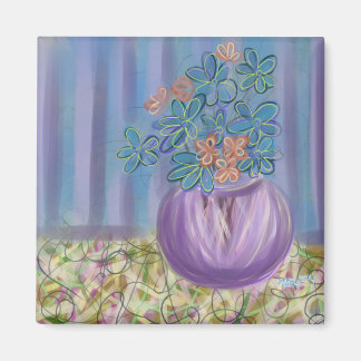Imã Arte original de Buquê roxo e azul