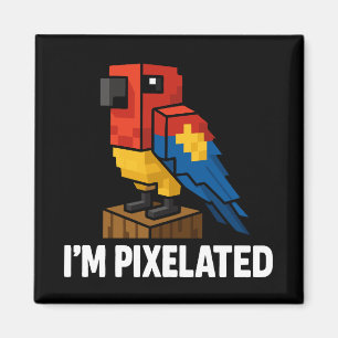 Imã Arte Pixel de Papagaio Selvagem Blocky