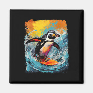 Imã Arte Pop Pássaro Zoo Vintage Surfando Pinguim