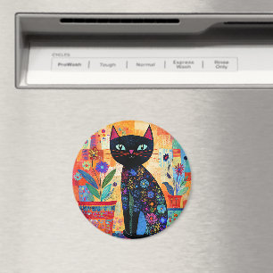 Imã Arte Popular de Gato Preto (Plantas em Vasos)