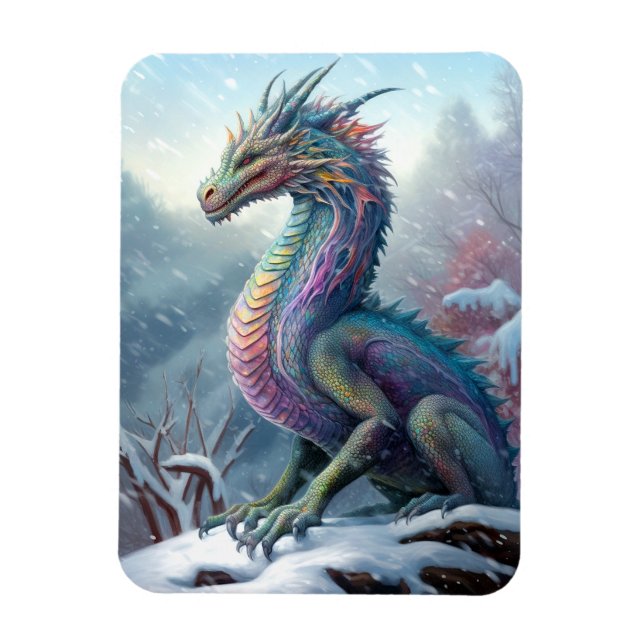 Ímã Arte Rainbow Dragon Na Fantasia Da Neve (Vertical)