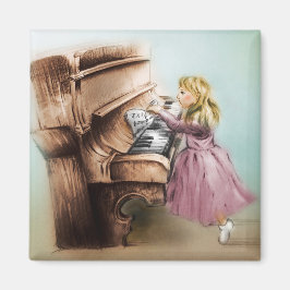 Imã Arte retrô para crianças, ímã quadrado - Menina ao
