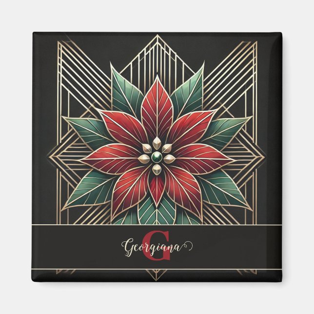 Imã Arte Retro Personalizada Deco Poinsettia (Frente)