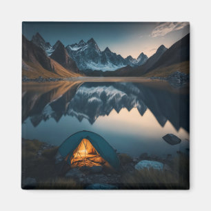 Imã Arte Temática de Acampamento com Tenda, Montanhas 