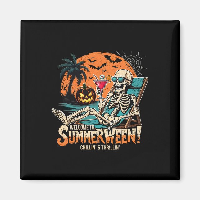 Imã Arte Tropical de Halloween de Skeleton Beach (Frente)