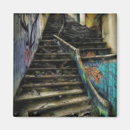 Imã Arte Urbana em Escadas de Edifício Abandonado