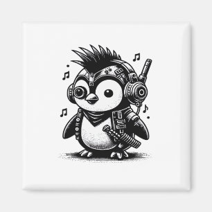 Imã Arte Vintage de Pinguim Whimsigoth Punkrock Weirdc