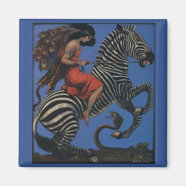 Imã Arte Vintage Zebra Art Nouveau Mulher Life 1922 (Frente)