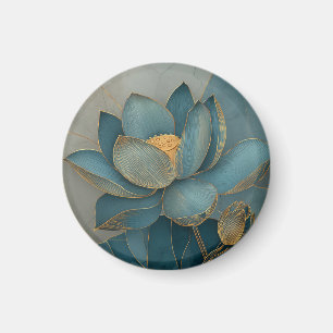 Imã Arte Zen Geométrica de Linha Flor de Lótus Dourada