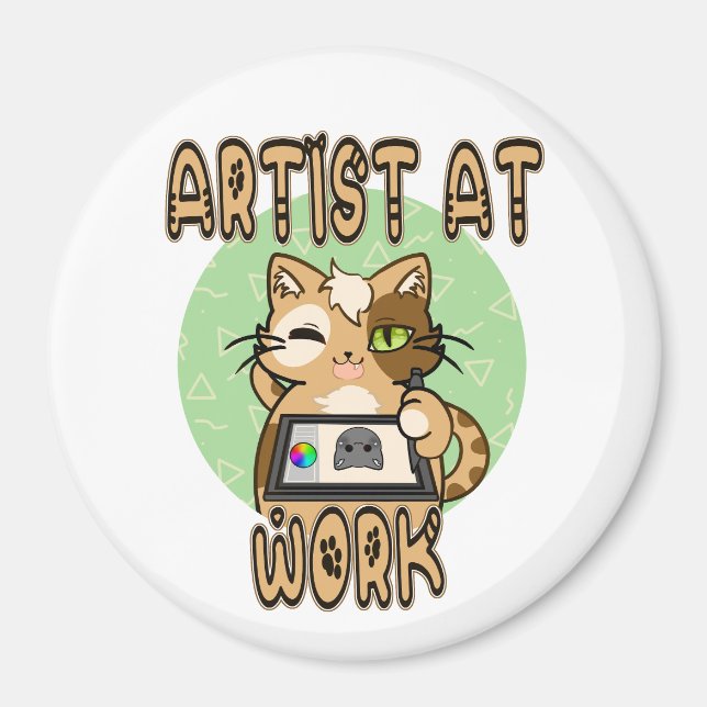 Imã Artist at work cute cat design (Frente)