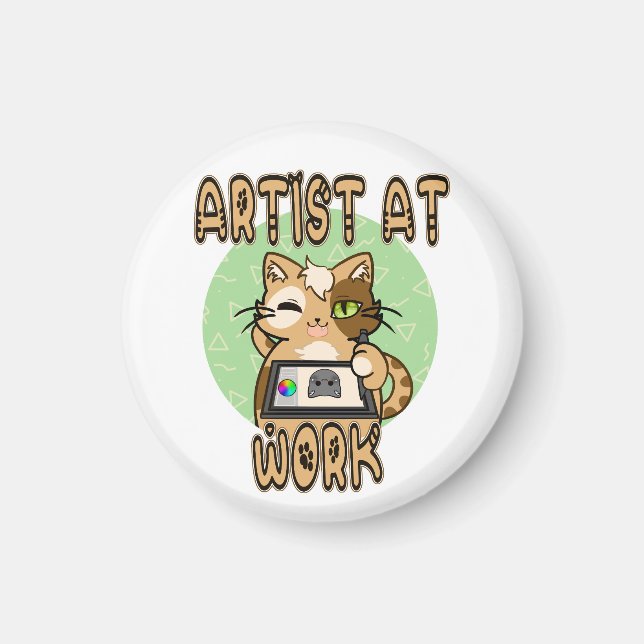 Imã Artist at work cute cat design magnet (Frente)