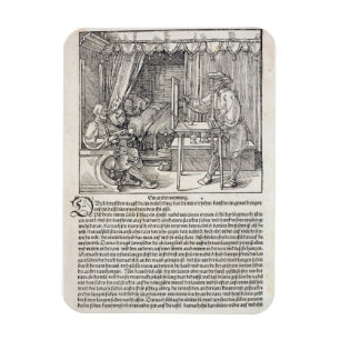 Ímã Artista que usa a máquina de desenho de Durer par