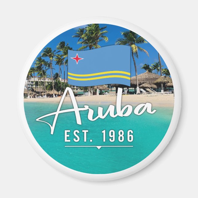 Imã "Aruba Est. Praia de 1986" com Bandeira (Frente)