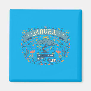 Imã Aruba Uma Ilha Feliz Flamingo Divi Árvore Vintage