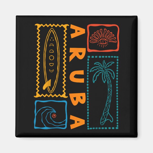 Imã Aruba Vacation Wave Surfing Summer Beach Retro  (Frente)