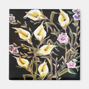 Imã Arum Lily Artística Floral Design A Preto