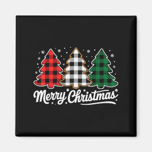Imã Árvore Alegre de Natal Xmas Plaid de Búfalo Vermel