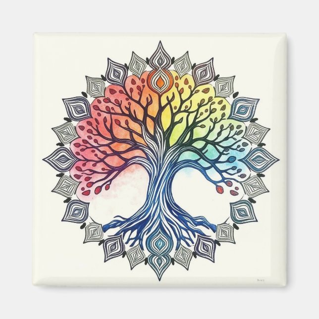 Imã Árvore de Aquarela da Vida (Frente)
