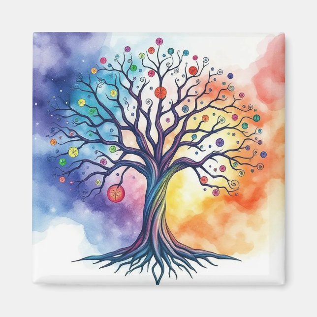 Imã Árvore de Aquarela da Vida (Frente)