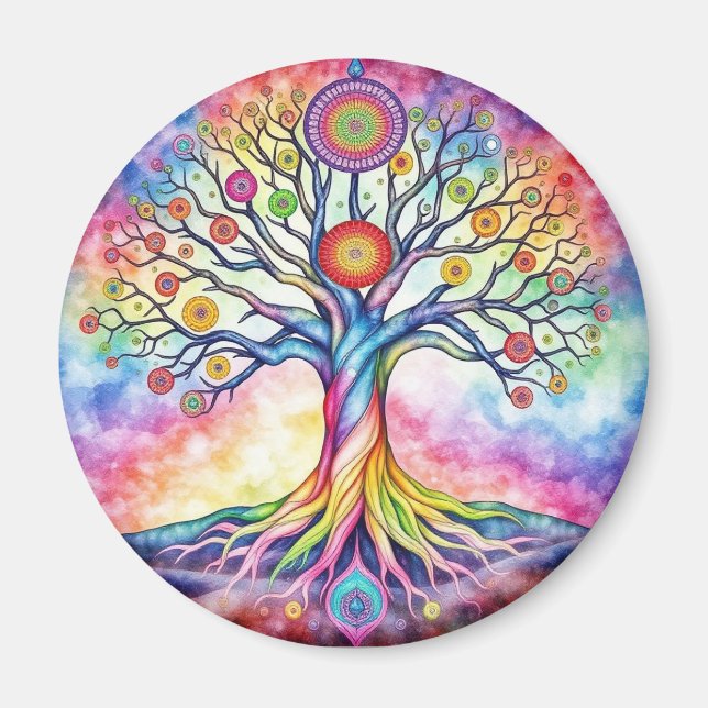 Imã Árvore de Aquarela da Vida (Frente)