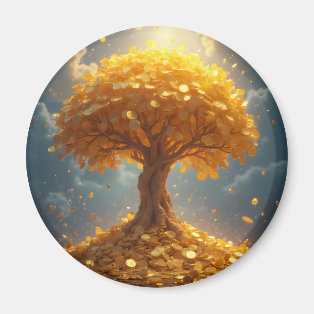 Imã árvore de dinheiro dourado moedas de ouro (Frente)