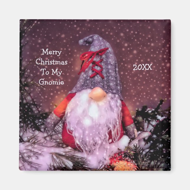 Imã Árvore de Feriado Gnomo Feliz de Natal (Frente)