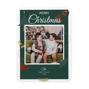 Ímã Árvore de Natal Alegre Foto da Família Verde Verme