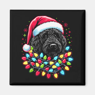 Imã Árvore de Natal Black Labradoodle Luzes de Natal D
