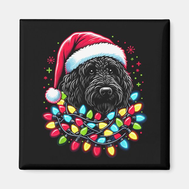 Imã Árvore de Natal Black Labradoodle Luzes de Natal D (Frente)