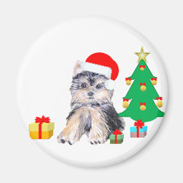 Imã Árvore de Natal, cachorro Yorkshire e presentes