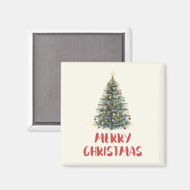 Imã Árvore de Natal com Aquarela Rústica Natal Férias (Front/Back)