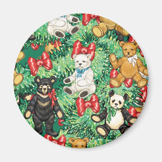 Imã Árvore de Natal com ornamentos de Urso de Teddy (Frente)