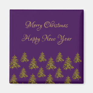 Imã Árvore de Natal de ouro cintilante no Natal roxo
