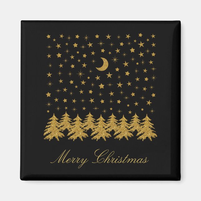 Imã Árvore de Natal de ouro faísca, lua, estrelas em p (Frente)