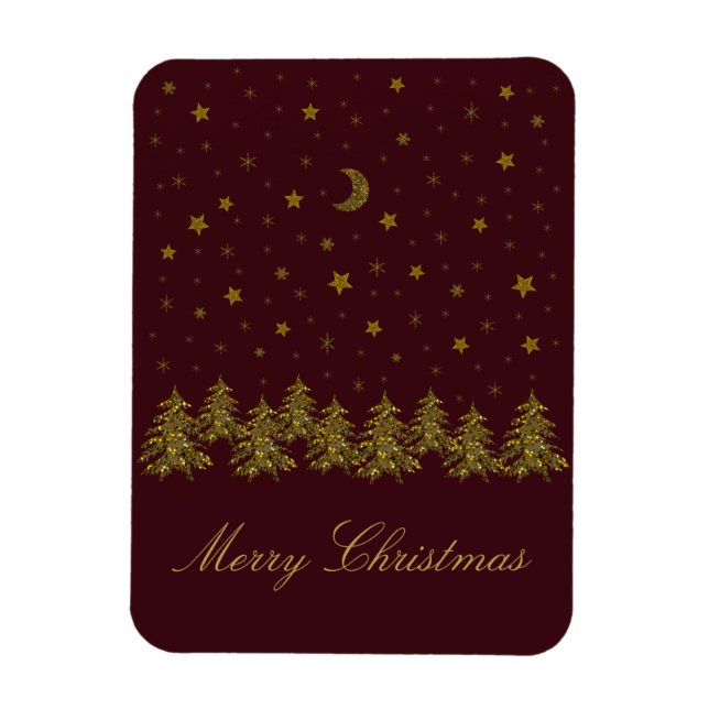 Ímã Árvore de Natal de ouro faísca, lua, estrelas em v (Vertical)