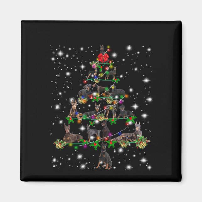 Imã Árvore De Natal Doberman Abrangida Pela Lâmpada (Frente)