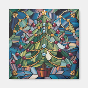 Imã Árvore de Natal em Vidro Colorido Estilo Tiffany