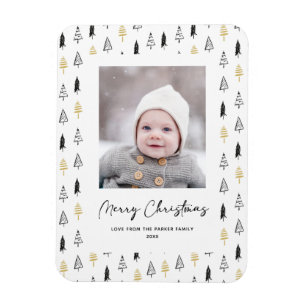 Ímã Árvore de Natal Feliz Foto minimalista Dourada
