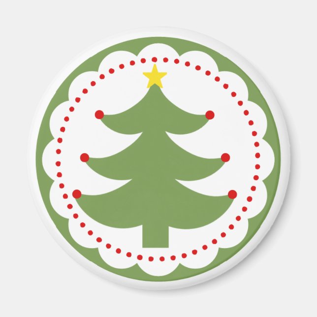 Imã Árvore de Natal Festiva sobre ímã redondo (Frente)